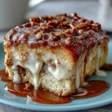 Moist dandelion honey cake topped with a glossy lemon glaze, served on a white plate with fresh lemon slices and edible flowers.