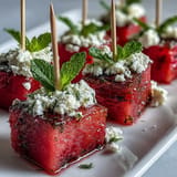 Vibrant, juicy watermelon feta bites with mint, ready for easy entertaining.