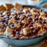 Festive 4th of July S'mores Dip, featuring toasted golden marshmallows and melted chocolate.