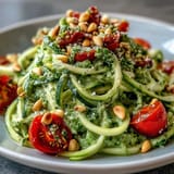 Fresh Zucchini Noodles with Avocado Pesto, a bright and healthy dish.