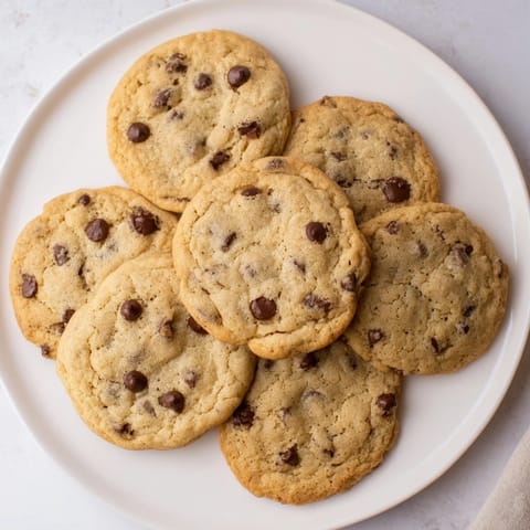 A stack of warm Chocolate Chip Cookies with melty chocolate, perfect for an afternoon snack with a cold glass of milk.