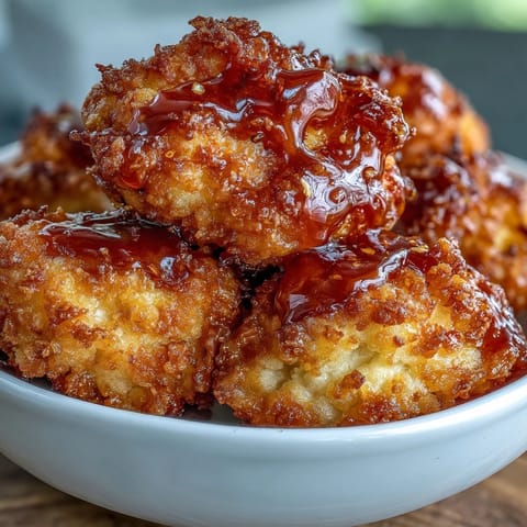 Golden, panko-crusted Crunchy Baked Hot Honey Cauliflower bites piled high for a vegetarian appetizer or snack.