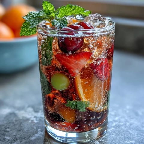 A colorful pitcher of Spring Sangria Mocktail with white grape juice, citrus slices, and fresh mint.  
