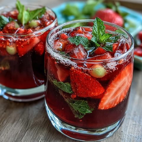 Refreshing Spring Sangria Mocktail featuring white grape juice, lemon, lime, and strawberries over ice.  