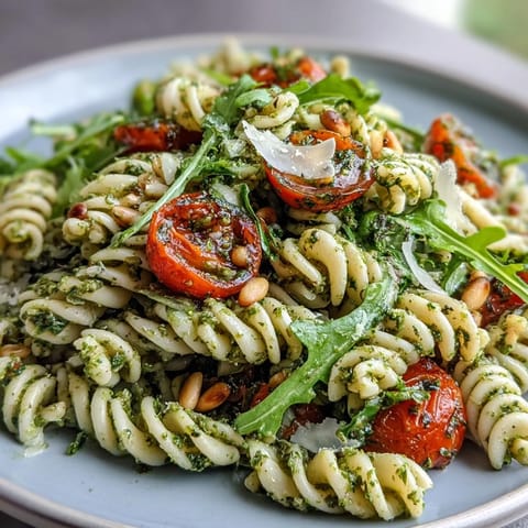 Summer Pasta Salad with Pesto and Cherry Tomatoes - a vibrant bowl of al dente pasta, fresh basil pesto, and juicy cherry tomatoes with parmesan shavings.