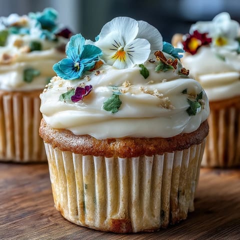 Spring Cupcakes Decorated with Edible Flowers - A close-up of soft vanilla cupcakes topped with swirls of buttercream frosting and a colorful array of fresh, edible spring blossoms. Spring Cupcakes Decorated with Edible Flowers - A batch of delicate vanilla cupcakes garnished with vibrant pansies and violets, creating a garden-fresh dessert perfect for celebrations. Spring Cupcakes Decorated with Edible Flowers - Light and fluffy vanilla cupcakes adorned with creamy frosting and a mix of edible flowers for a stunning, seasonal presentation.