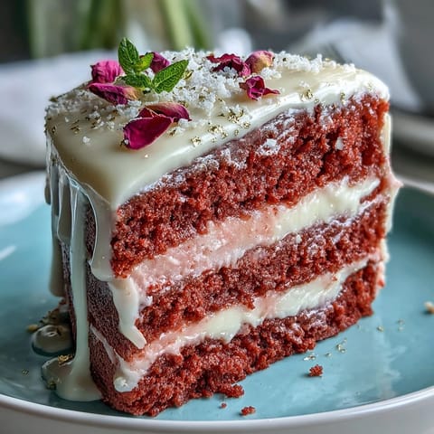 Elegant Bridal Shower Rosé Velvet Cake with shimmering gold drip.