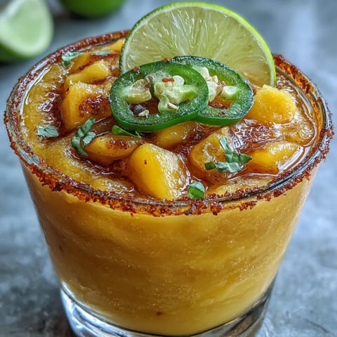 A vibrant Fricy Spicy Mango Margarita Slushie, perfectly blended for summer refreshment.