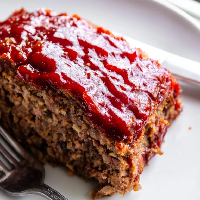 Moist and savory Meatloaf resting on a rustic wooden board, perfect comfort food served alongside creamy mashed potatoes.  