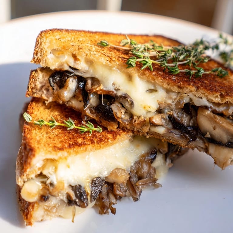 Buttery toasted rye bread encasing creamy Swiss and savory mushrooms in this hearty, homemade Mushroom Swiss Grilled Cheese.