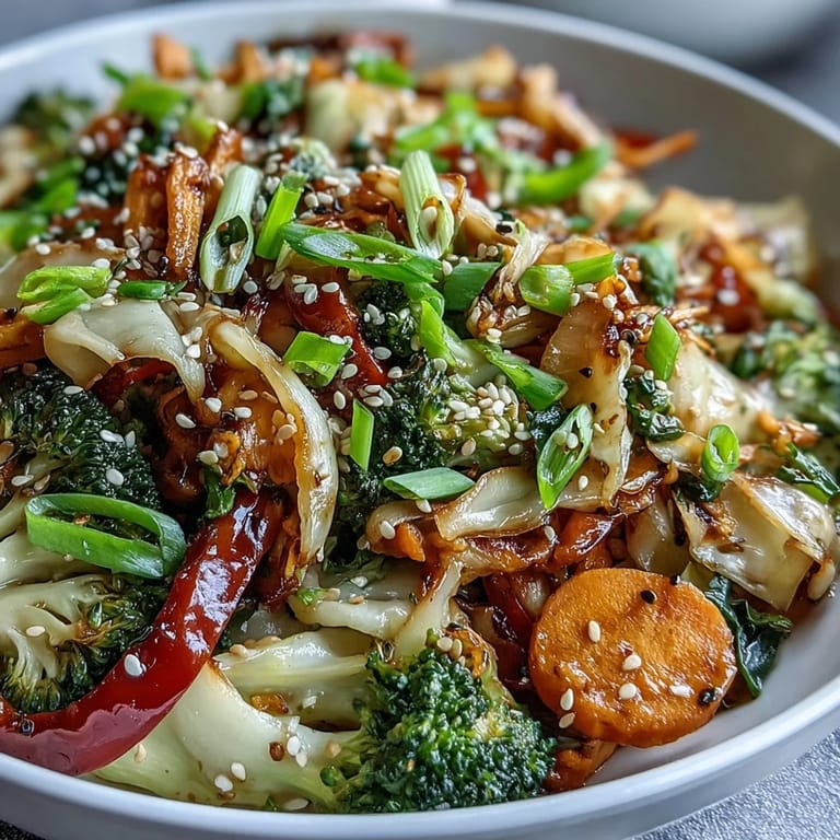 A warm bowl of Comforting Fermented Veggie Winter Stir-Fry, perfect with a sprinkle of sesame seeds.