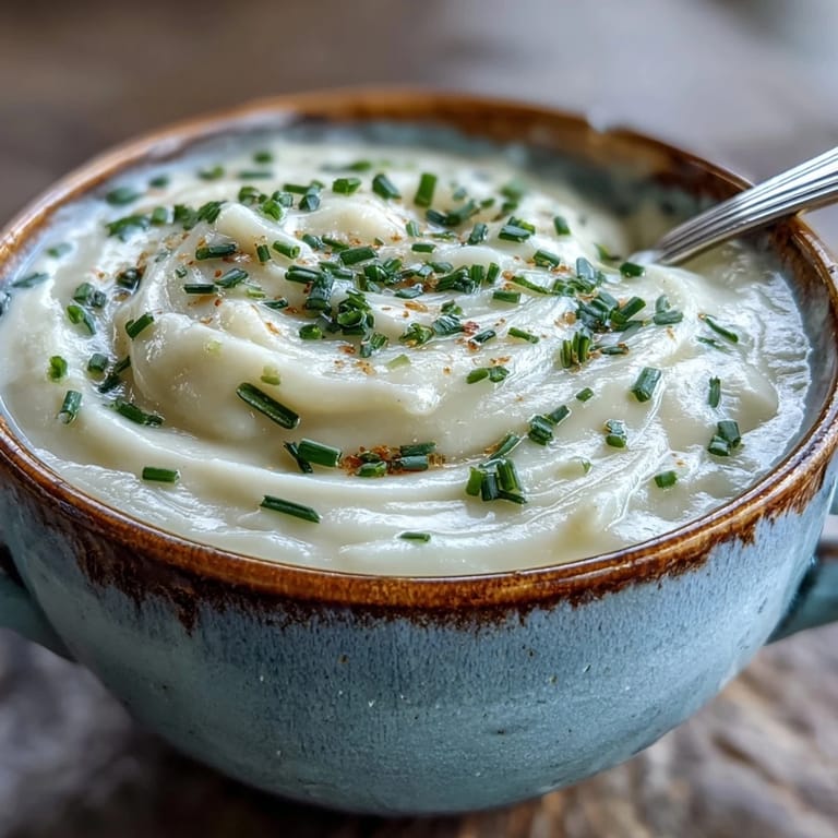 A warm bowl of Creamy Celery Root Bisque garnished with parsley and a cream swirl.