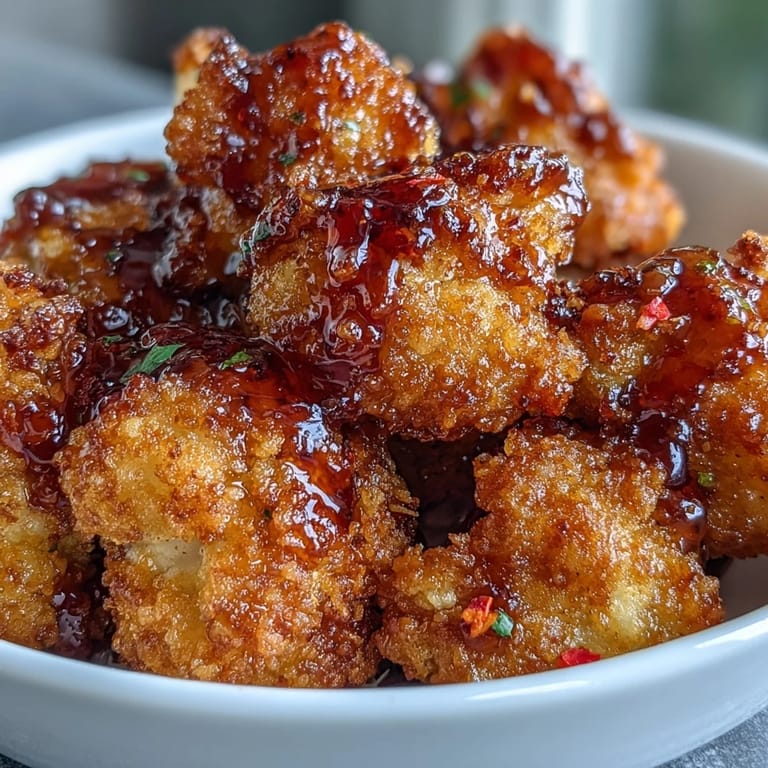 Freshly baked Crunchy Baked Hot Honey Cauliflower tossed in sticky glaze, served with blue cheese dip on the side.
