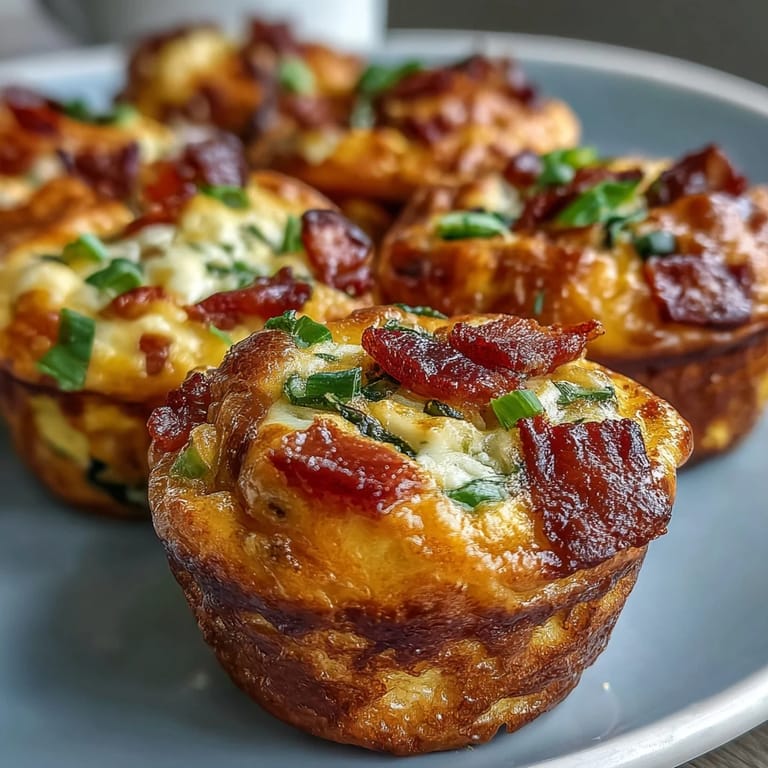 A close-up view of a split open Breakfast Egg Muffin revealing fluffy eggs, crumbled bacon, and melted cheese inside.