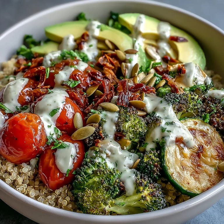 A generous Vegetable and Legume Bowl topped with creamy avocado, fresh parsley, and crunchy pumpkin seeds.
