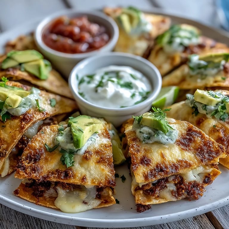 Cheesy mini quesadillas arranged in a blooming flower shape, baked until crispy and golden brown.