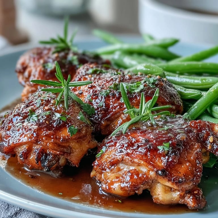 Savory Honey Mustard Chicken with Green Beans, tender chicken breasts brushed with zesty honey mustard sauce, served alongside perfectly roasted green beans for a wholesome dinner.