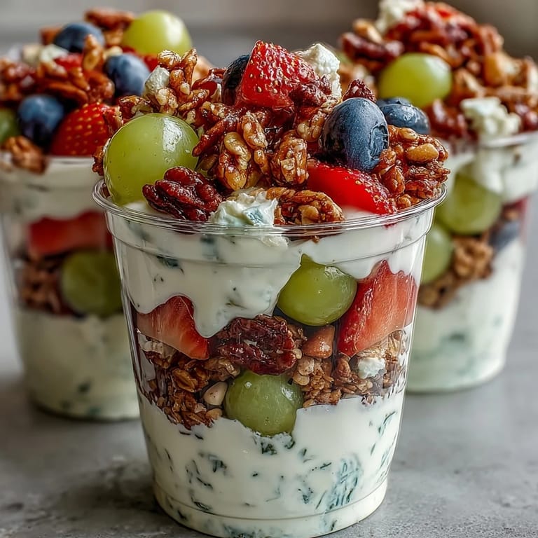Fun and nutritious Soccer Team Snack Cups with Fruit and Granola - a vibrant mix of seasonal fruit, vanilla yogurt, and granola served in individual cups for easy snacking.