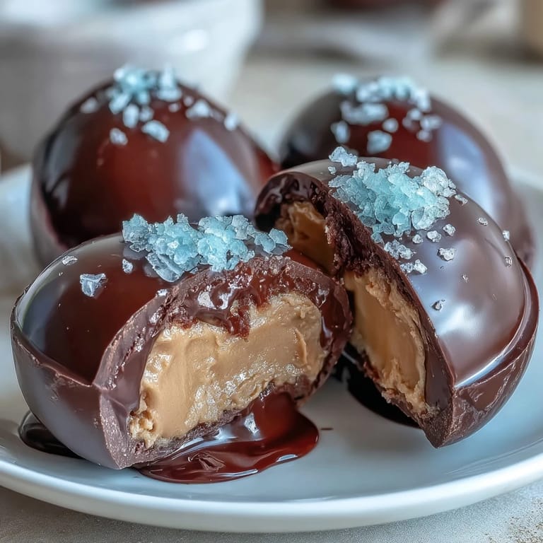 Homemade dark chocolate peanut butter eggs with a smooth, rich filling and a hint of sea salt for the perfect Easter treat.