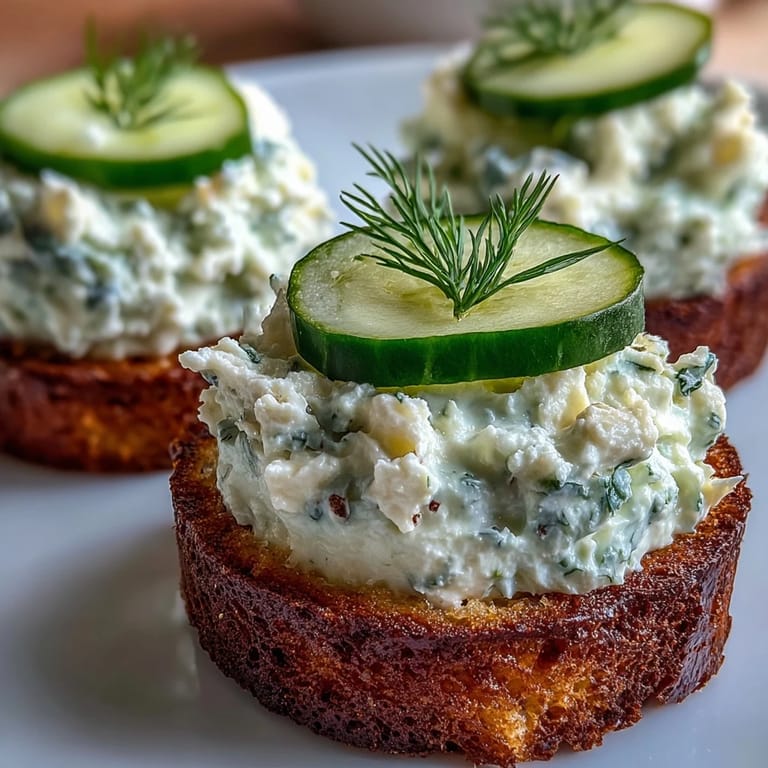 Classic Benedictine spread tops crisp cucumber slices on toasted baguette rounds, creating delightful Derby Day finger food.