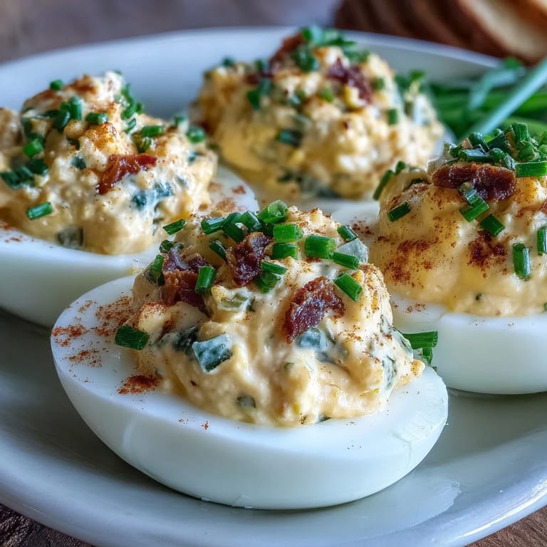 Zesty sweet pickle relish deviled eggs, a flavorful appetizer, perfectly chilled and garnished.