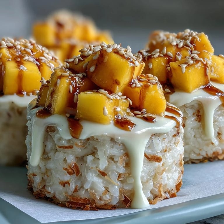 Delectable Thai sticky rice dessert cups overflowing with ripe, sweet mango chunks.