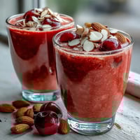 Creamy cherry almond smoothie blended smooth, perfect for a vibrant breakfast option.