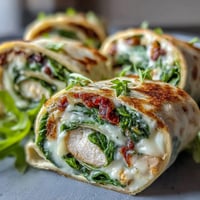 Turkey, Cheese & Spinach Tortilla Pinwheels with creamy cheese spread and fresh spinach in soft tortillas, ready for party platters.