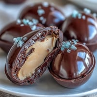 Decadent dark chocolate Easter eggs filled with creamy peanut butter and finished with a sprinkle of flaky sea salt.
